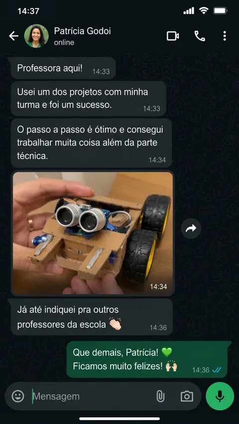 Mensagem de professora sobre uso em turma