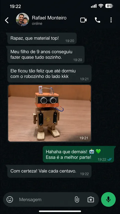 Mensagem de cliente sobre robótica em casa